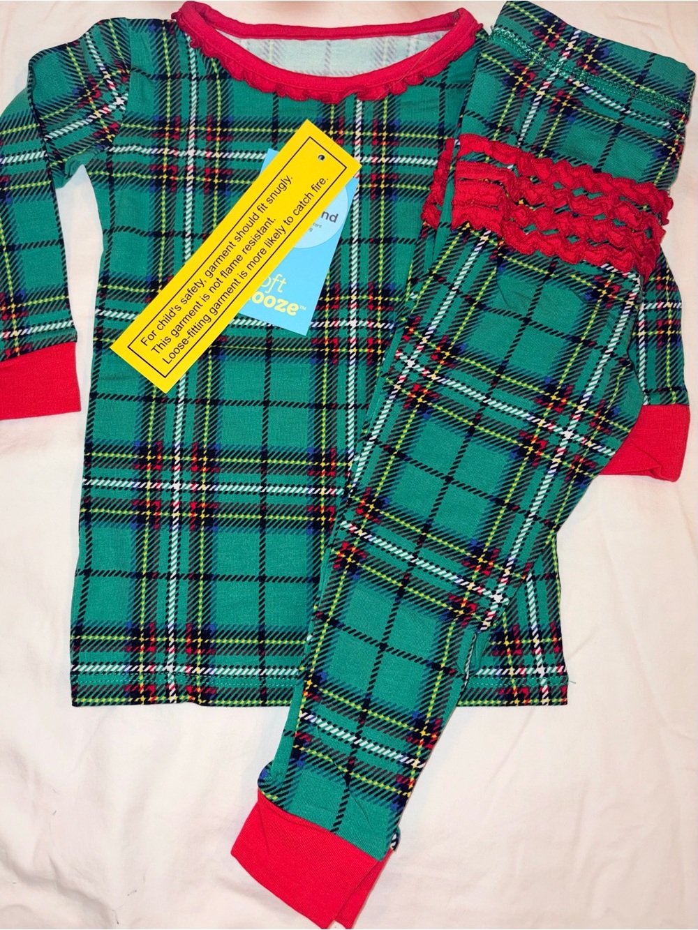 Ruffle Butts Green Plaid Nicholas long sleeve pajamas sz 12-18 months NWT